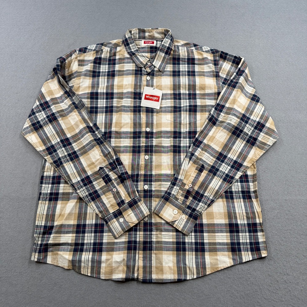 NEW Wrangler Shirt Men's XL Brown Plaid Button Down Long Sleeve Western Cowboy